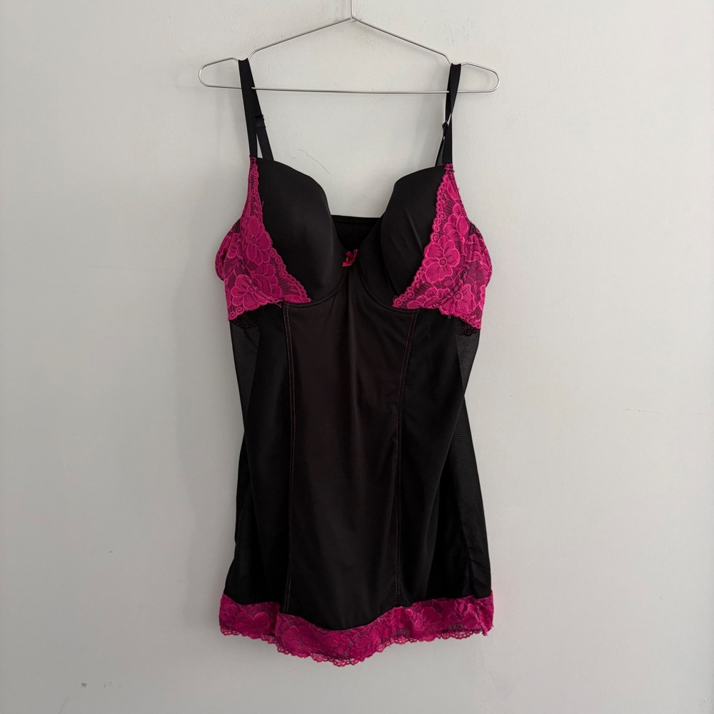 Torrid Black Pink Lace Trim Underwire Cami Lingerie Slip Dress